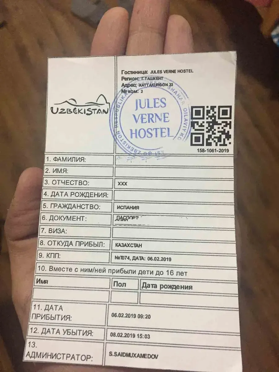 Registro alojamiento uzbekistan
