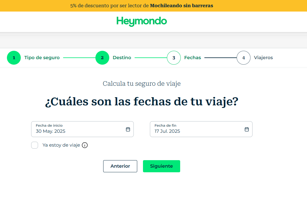 Elegir fechas en Heymondo