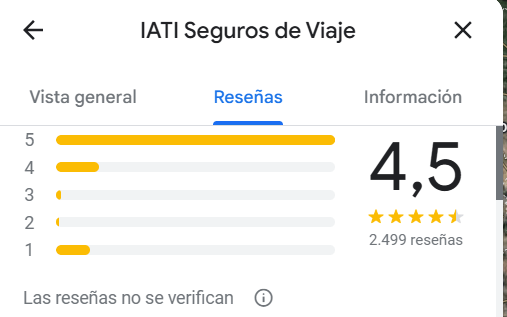 reseña seguro de viaje iati en google