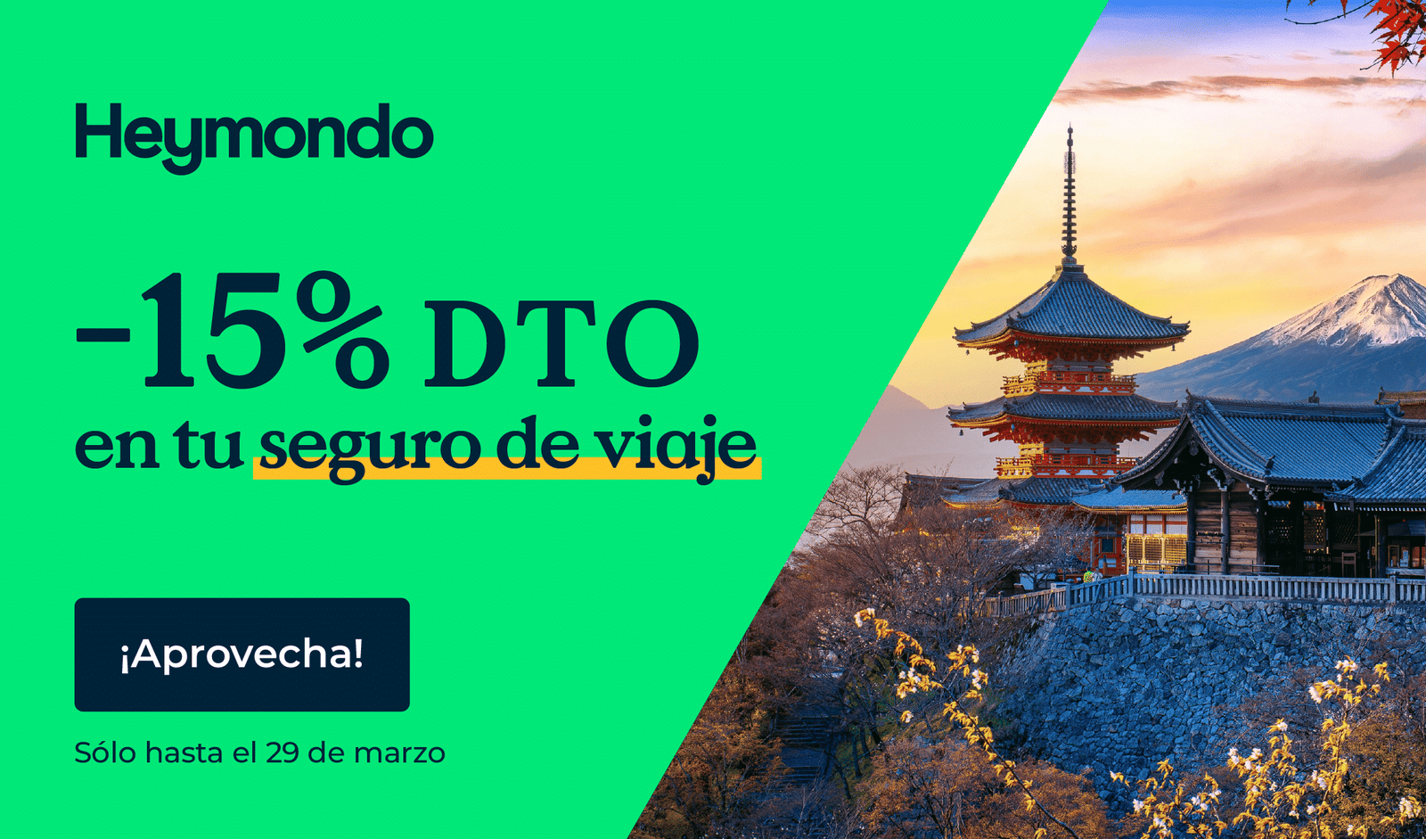 Descuento Heymondo Semana Santa 15% para tu seguro de viaje