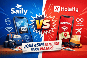 comparativa esim saily vs holafly para viajar con smartphone y conexión internacional