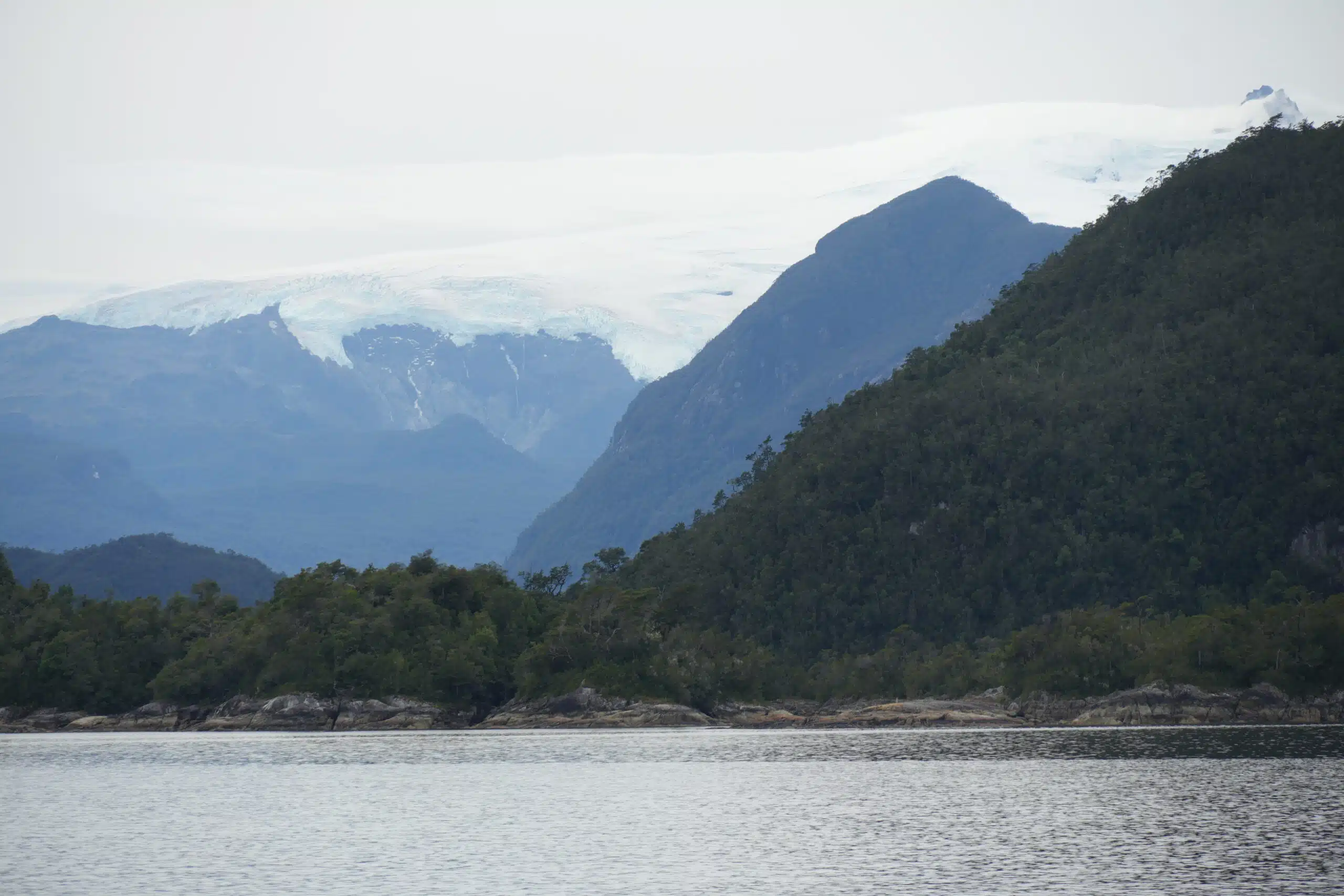 Fiordos de la Patagonia chilena en la región de Aysén durante un tour de ballenas